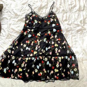 black flower embroidery vintage dress